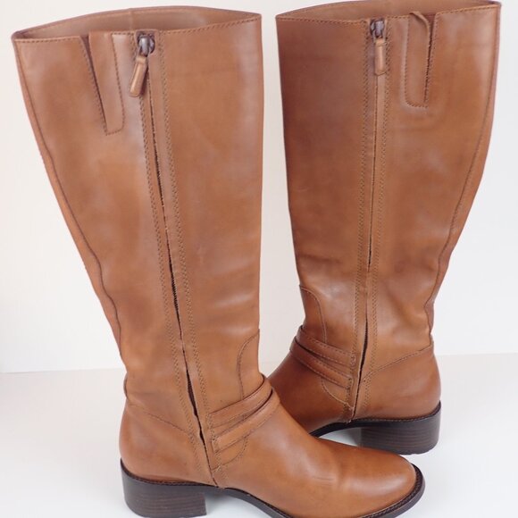 COLE HAAN DOVER Women's 8 B Brown Leather Designer Knee High Riding Boots - Picture 11 of 15